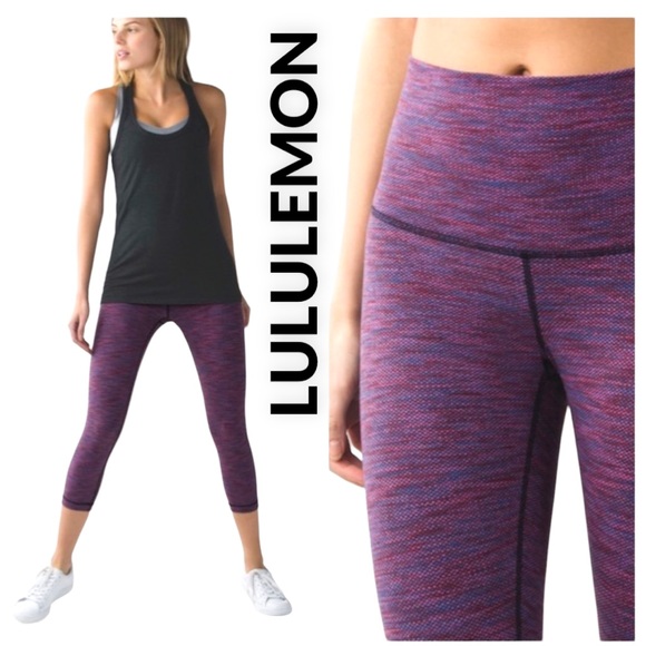 LULULEMON WUNDER UNDER PURPLE & PINK SPACE DYE CROP LEGGINGS SIZE 4/6 OR SMALL - Picture 1 of 11